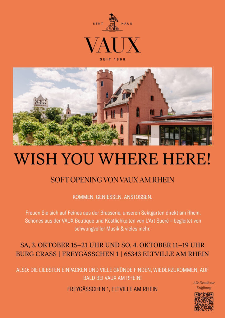 Plakat der Burg Crass für das Soft opening am 4. Oktober in Eltville.